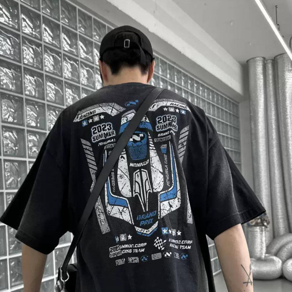 Clearance NONNOD LEARL burst motorcycle spray color fried color print short sleeve niche heavy washed T shirt men s t image 4
