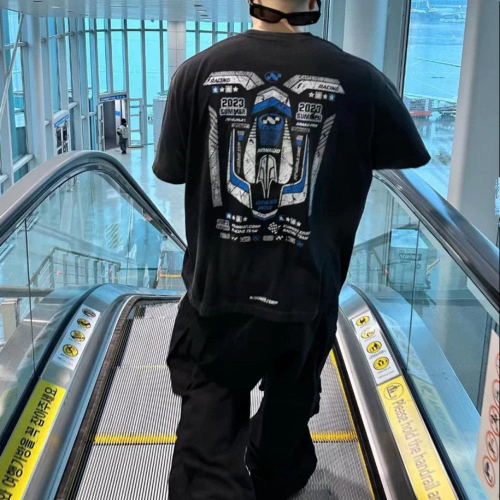 Clearance NONNOD LEARL burst motorcycle spray color fried color print short sleeve niche heavy washed T shirt men s t image 5