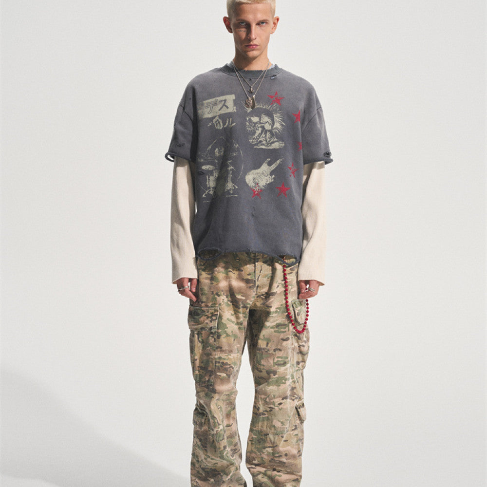 bastard PUNK TRUNK TEE rock punk print destroyed washed fake two pieces image 2