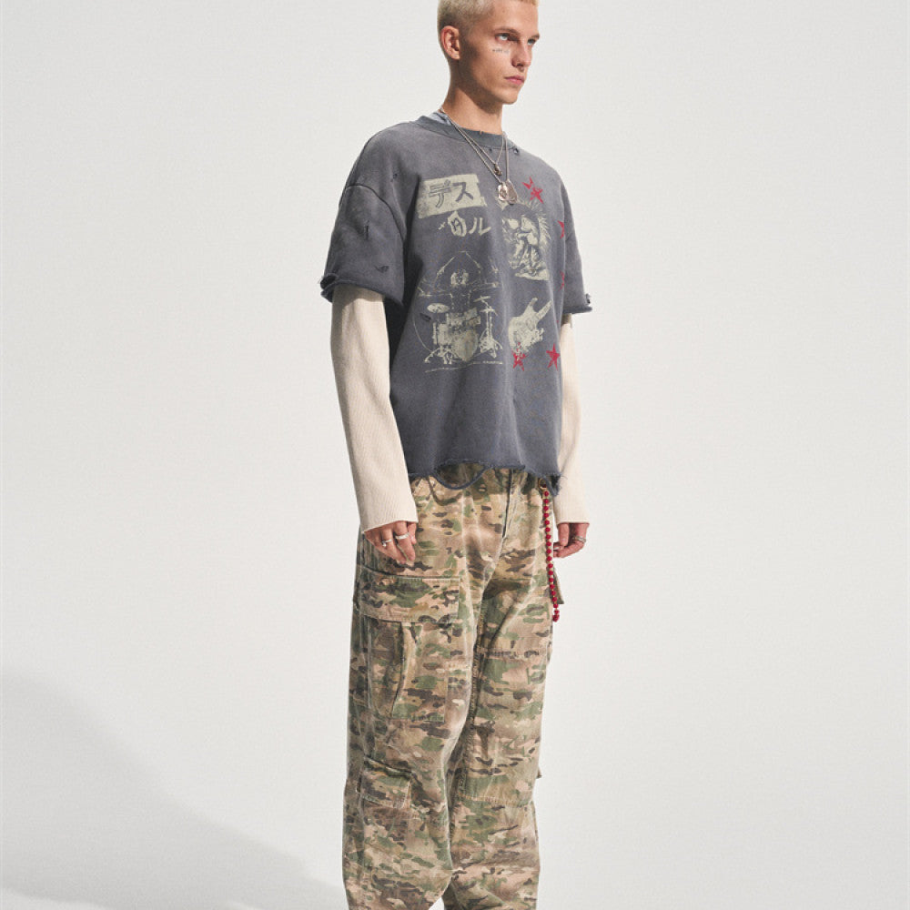 bastard PUNK TRUNK TEE rock punk print destroyed washed fake two pieces image 3