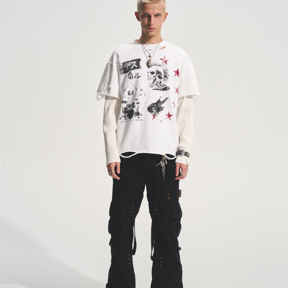 bastard PUNK TRUNK TEE rock punk print destroyed washed fake two pieces image 4