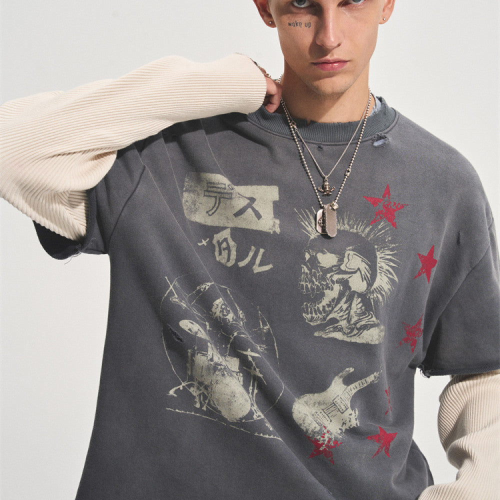 bastard PUNK TRUNK TEE rock punk print destroyed washed fake two pieces image 0