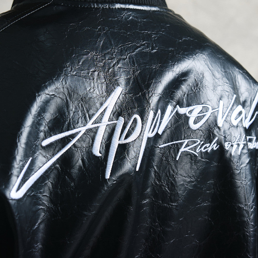 VAKA TYPESHYT Wrinkled texture heavy embroidery PU leather motorcycle jacket image 9