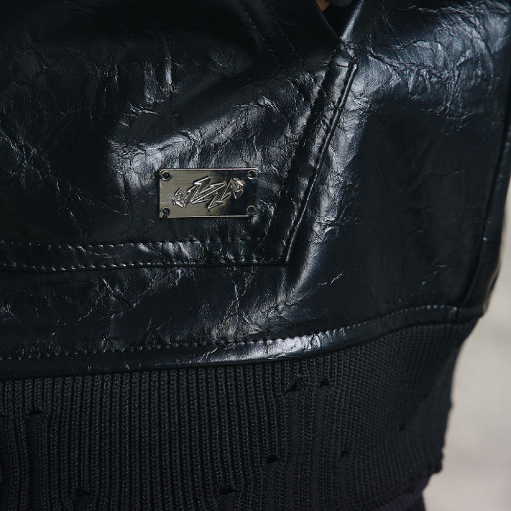 VAKA TYPESHYT Wrinkled texture heavy embroidery PU leather motorcycle jacket image 11