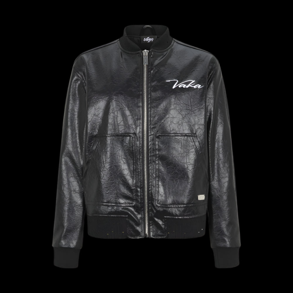 VAKA TYPESHYT Wrinkled texture heavy embroidery PU leather motorcycle jacket image 1