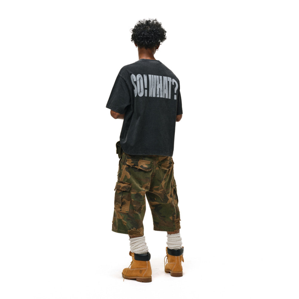 ANTIDOTE Destruction Camouflage Stone Grinding Water Washed Vintage Seven Leg Pants American Punch Work Pants Loose Wide Leg Shorts image 19