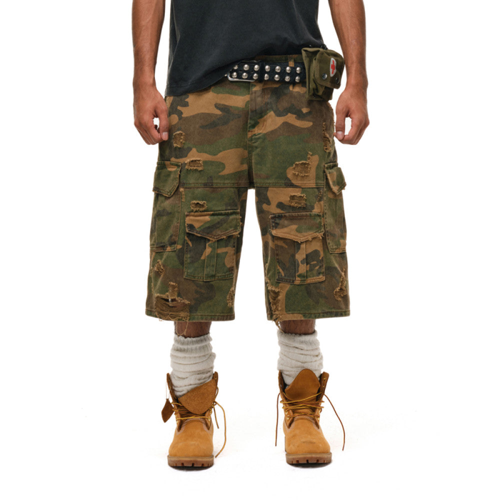 ANTIDOTE Destruction Camouflage Stone Grinding Water Washed Vintage Seven Leg Pants American Punch Work Pants Loose Wide Leg Shorts image 20