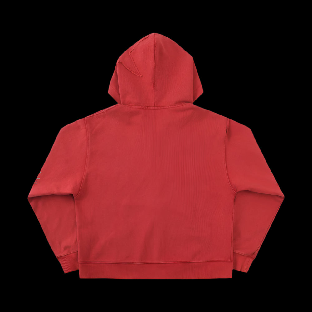 ADD SPICE 0015 Red Slogan Washed Printed Zipper Sweatshirt image 2