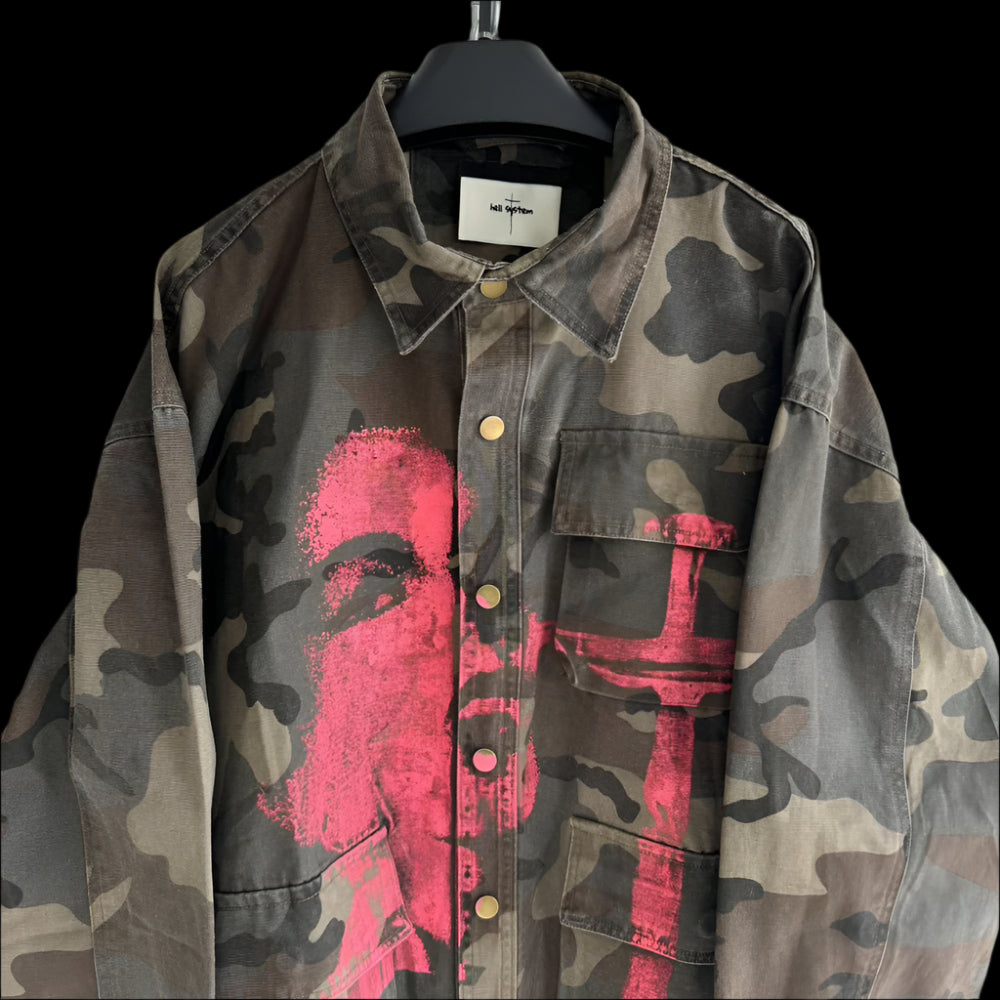Hell System Official 24 New Product Retro Washed Canvas Camouflage Contour Printed Loose Shirt image 4