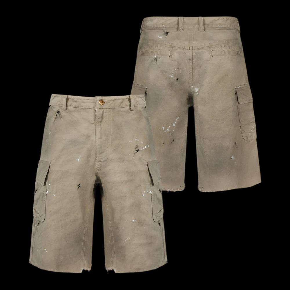 ANTIDOTE destroyed washed dirty casual cropped pants shorts mid length pants wide leg workwear shorts image 0