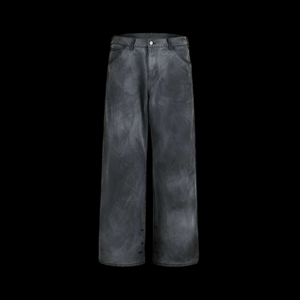 Remedy D kiss National trend loose straight workwear trousers American retro distressed hole casual trousers men image 36