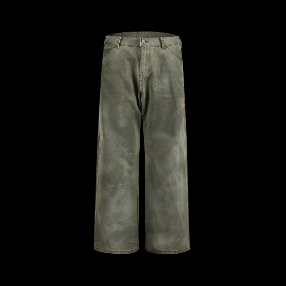Remedy D kiss National trend loose straight workwear trousers American retro distressed hole casual trousers men image 56