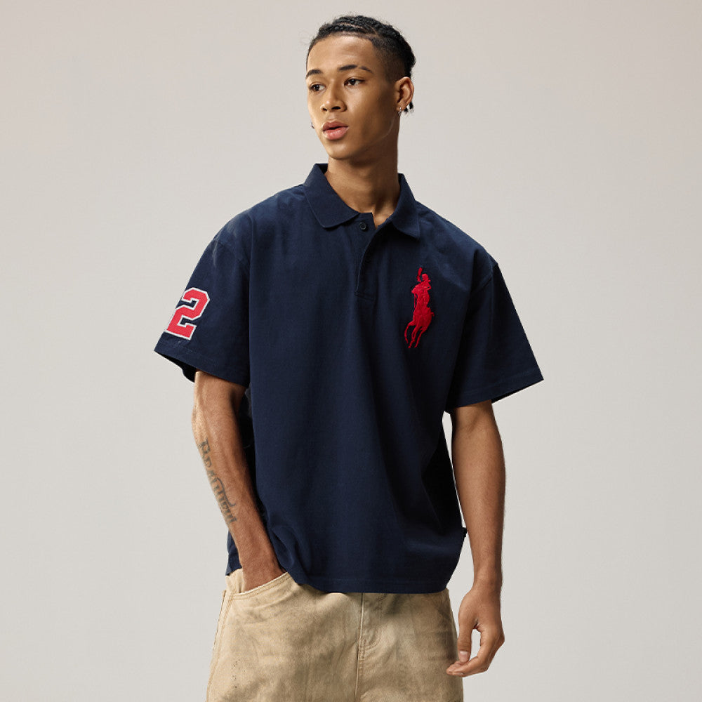 RemedyR Lauren Summer China Chic Loose Embroidery Short Sleeve T shirt American Fashion POLO Shirt for Men and Women image 2