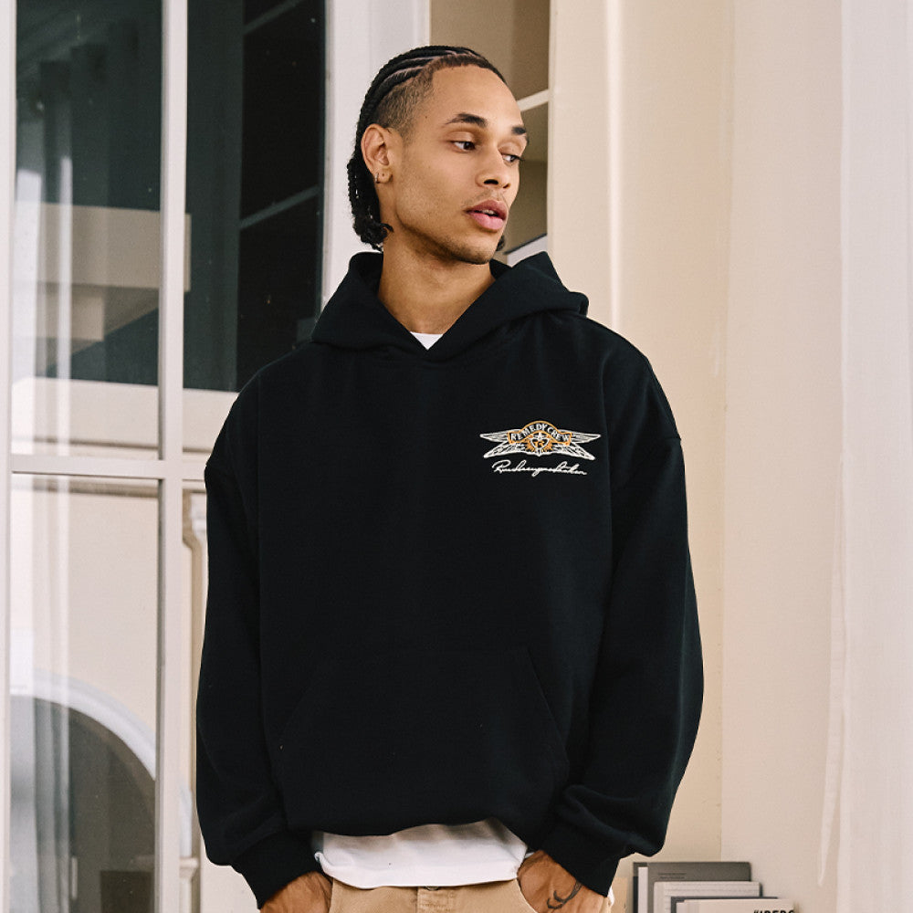 Remedy National Trend Autumn and Winter New Embroidered Loose Hoodie Jacket American Street Fashion Brand Heavy Hooded Sweater Men image 2