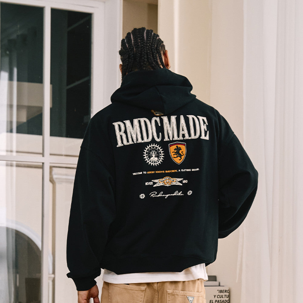 Remedy National Trend Autumn and Winter New Embroidered Loose Hoodie Jacket American Street Fashion Brand Heavy Hooded Sweater Men image 4