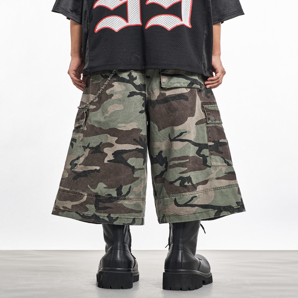 MT99 Camping Street Style Camouflage Shorts Retro Military Style Three Dimensional Ripped Multi Pocket Cropped Pants for Men image 4