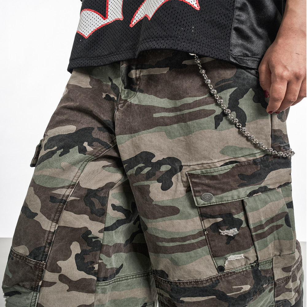 MT99 Camping Street Style Camouflage Shorts Retro Military Style Three Dimensional Ripped Multi Pocket Cropped Pants for Men image 6
