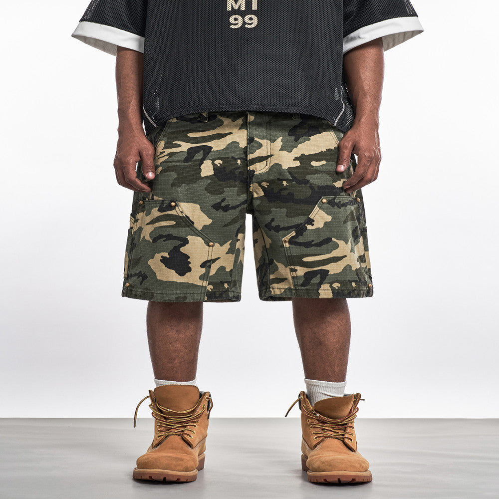 MT99 Ami Khaki Work Shorts Trendy cityboy high waist A line slim outdoor mountaineering camouflage pants image 2