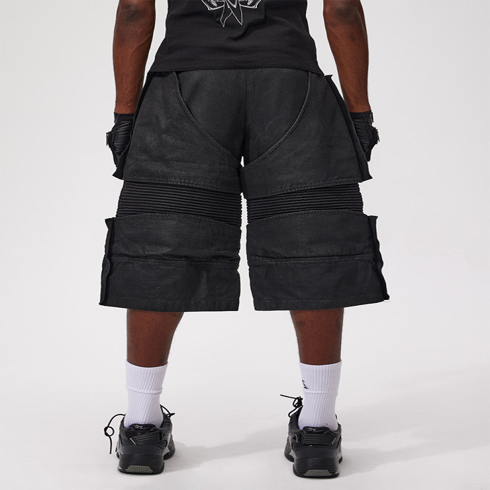 Fourth3ex 25Ss Wild Boy 3D Cut Western Waxed Denim Splicing Motorcycle Cropped Shorts More than 100 people purchased image 4