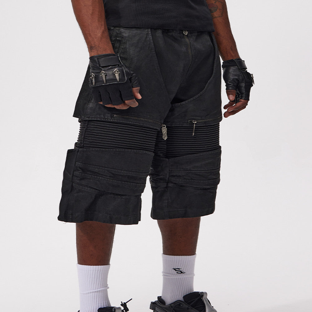 Fourth3ex 25Ss Wild Boy 3D Cut Western Waxed Denim Splicing Motorcycle Cropped Shorts More than 100 people purchased image 5