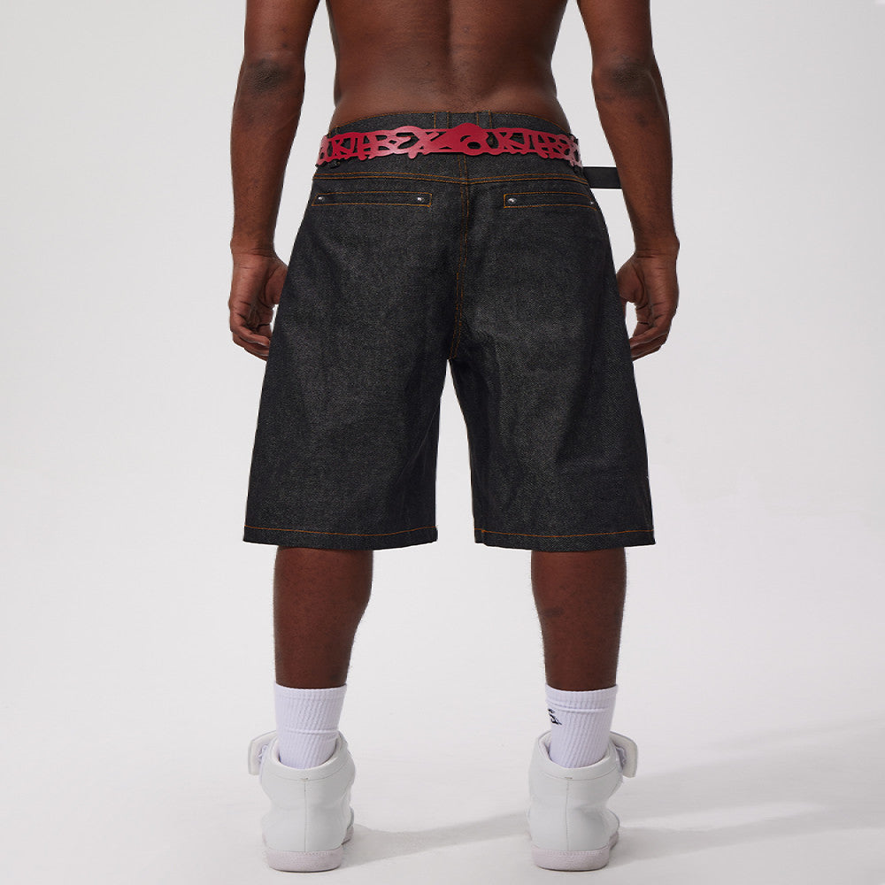 Fourth3ex 25Ss Heavy duty high end original design embroidered text red ear original denim shorts six point pants image 2