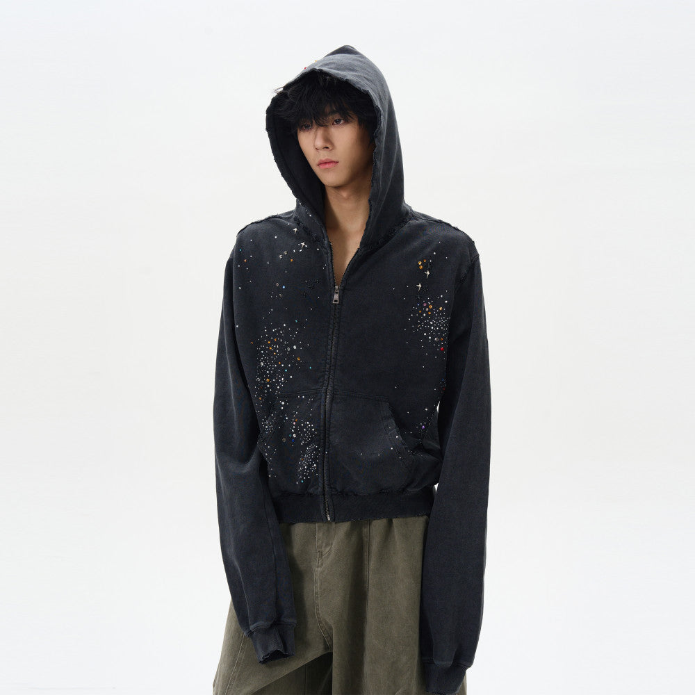 Oulang s store Spring and Autumn American style hot stamping open cut shirt zipper and refining hoodie men s trendy brand high end and cool short and wide jacket couple image 3