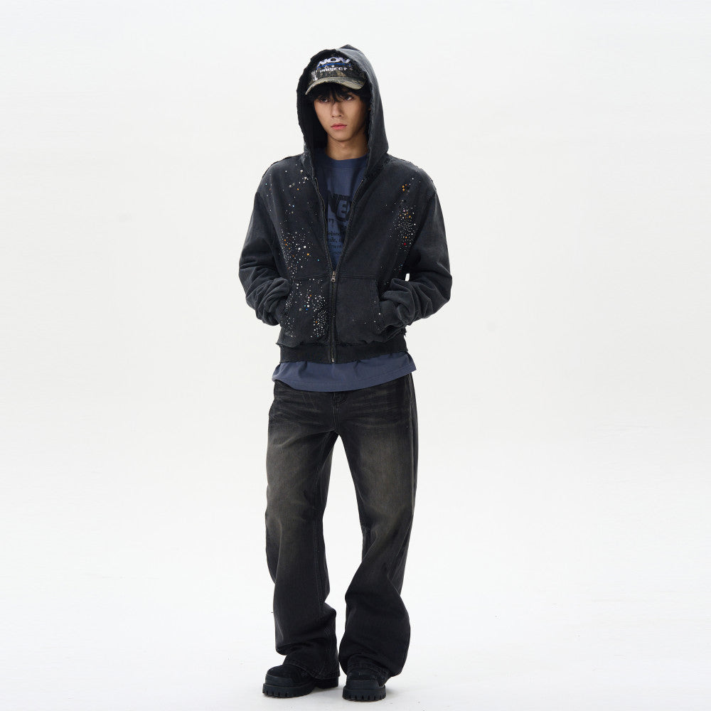 Oulang s store Spring and Autumn American style hot stamping open cut shirt zipper and refining hoodie men s trendy brand high end and cool short and wide jacket couple image 5