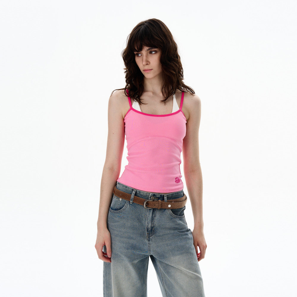 Oulang s store has a summer American style design with a fake two piece spicy girl vest It has a female high end feel and a niche sleeveless T shirt top image 3