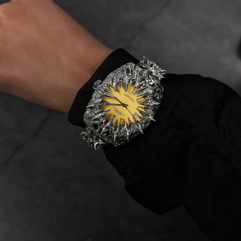 Original handmade European and American shaped pink yellow green snake scale pointed tin solder watch light luxury niche design heavy industry trend image 5