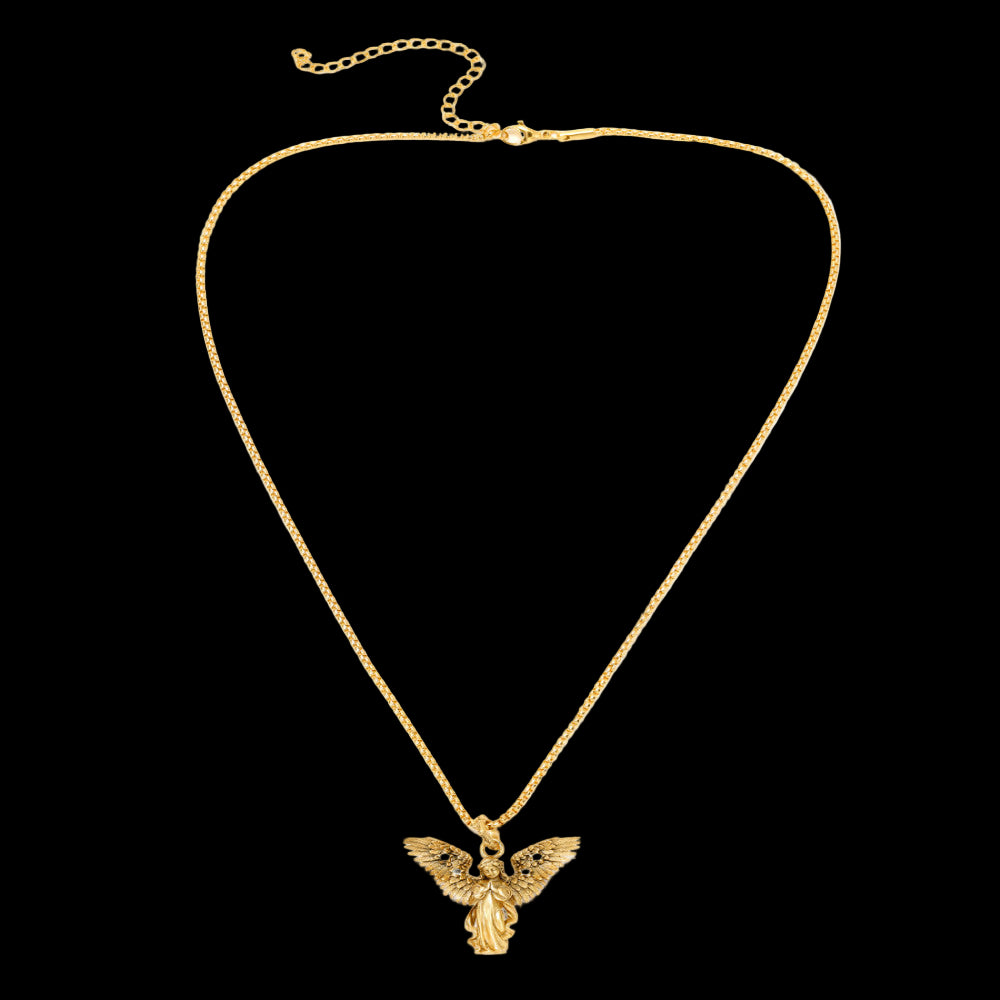 GRGR sterling silver antique gold diamond angel pendant necklace for men and women hip hop European and American retro versatile collarbone chain image 3