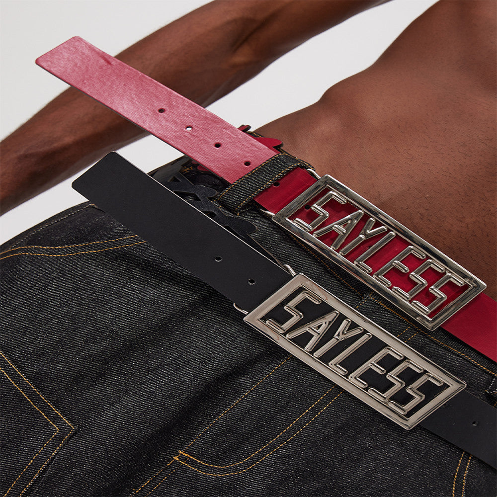 Fourth3ex 25Ss trendy sayless slogan hollow metal rectangular buckle genuine leather belt image 3