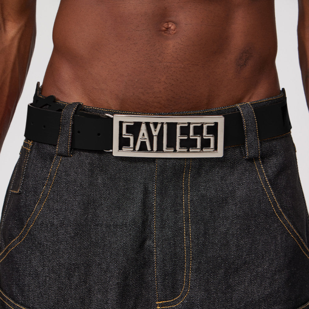 Fourth3ex 25Ss trendy sayless slogan hollow metal rectangular buckle genuine leather belt image 8