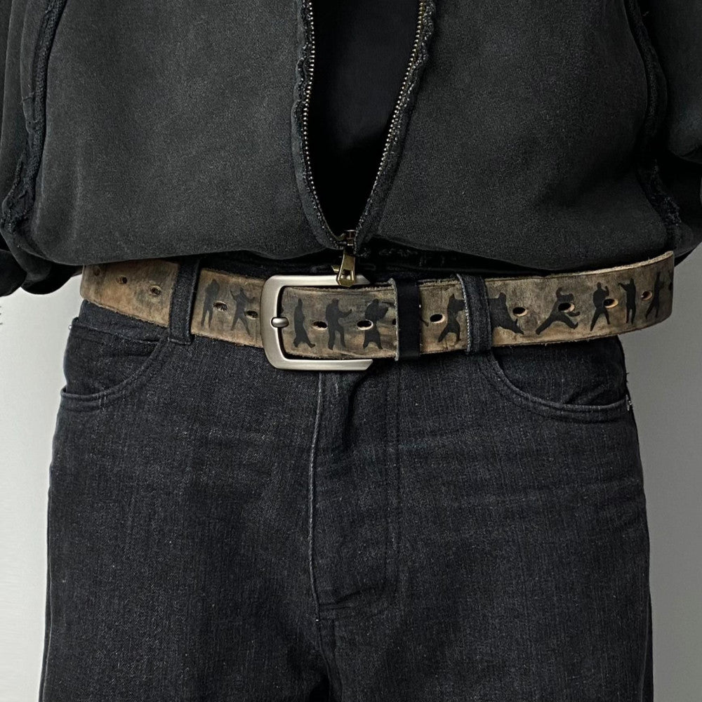 Retro vintage personalized niche design frayed edges peeling Tai Chi men s and women s high end street fashion belts waistbands image 2