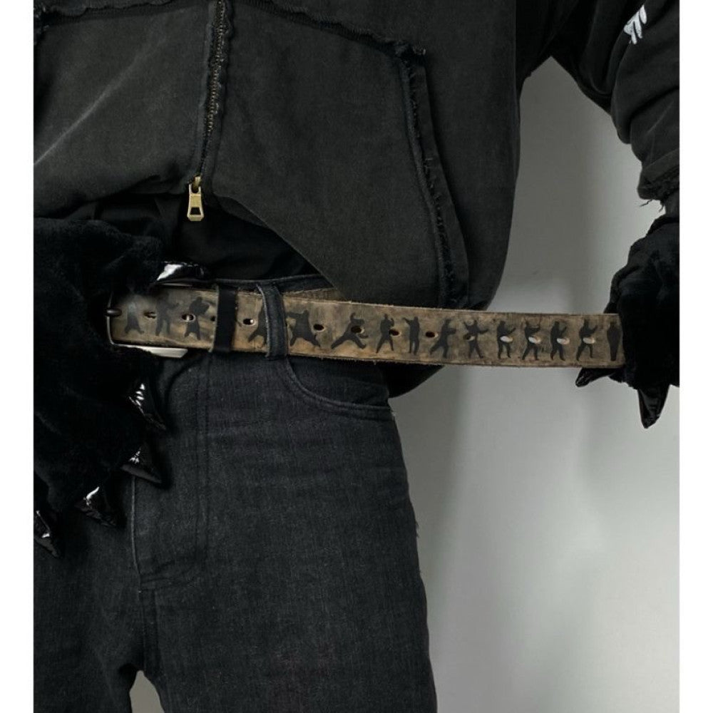 Retro vintage personalized niche design frayed edges peeling Tai Chi men s and women s high end street fashion belts waistbands image 3