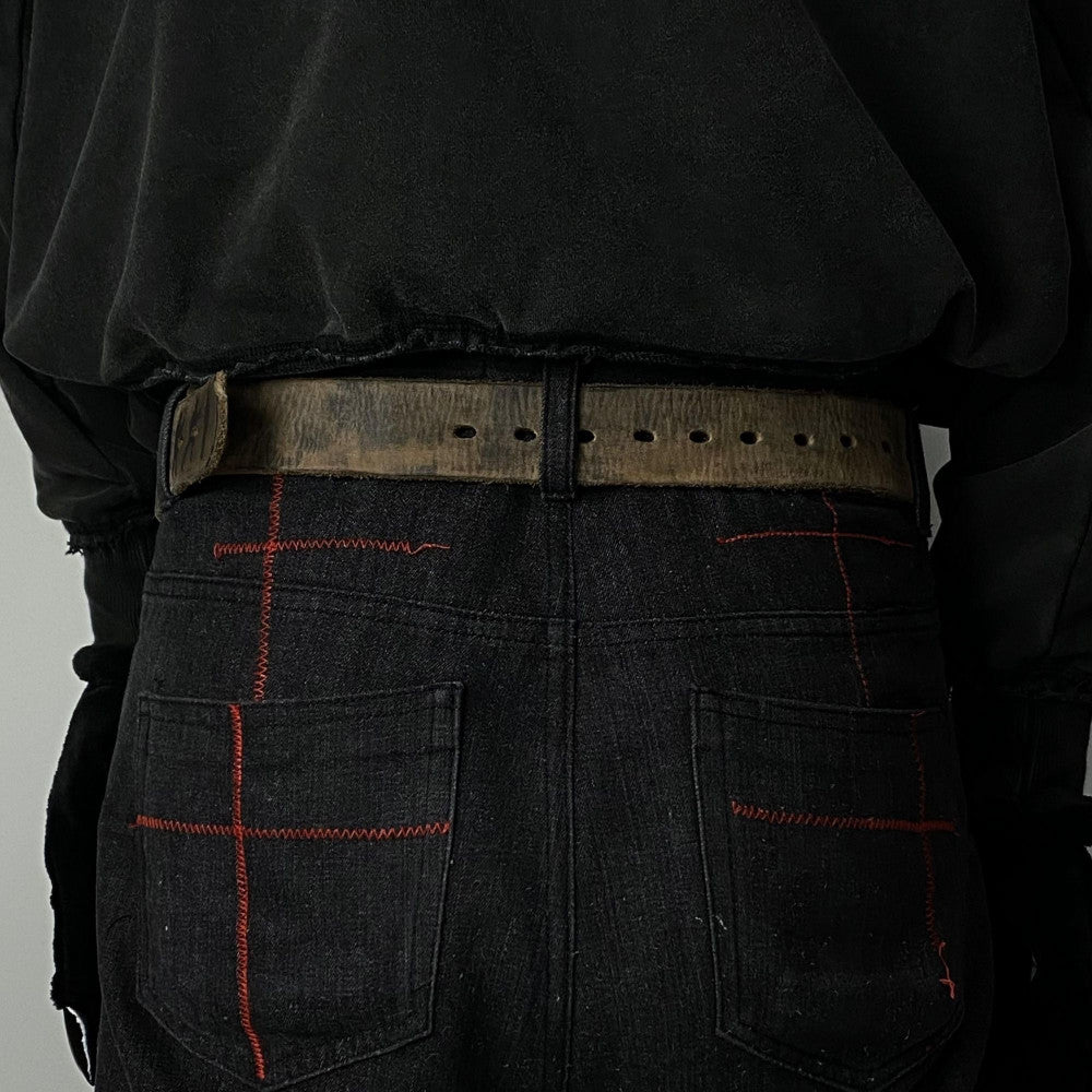 Retro vintage personalized niche design frayed edges peeling Tai Chi men s and women s high end street fashion belts waistbands image 4