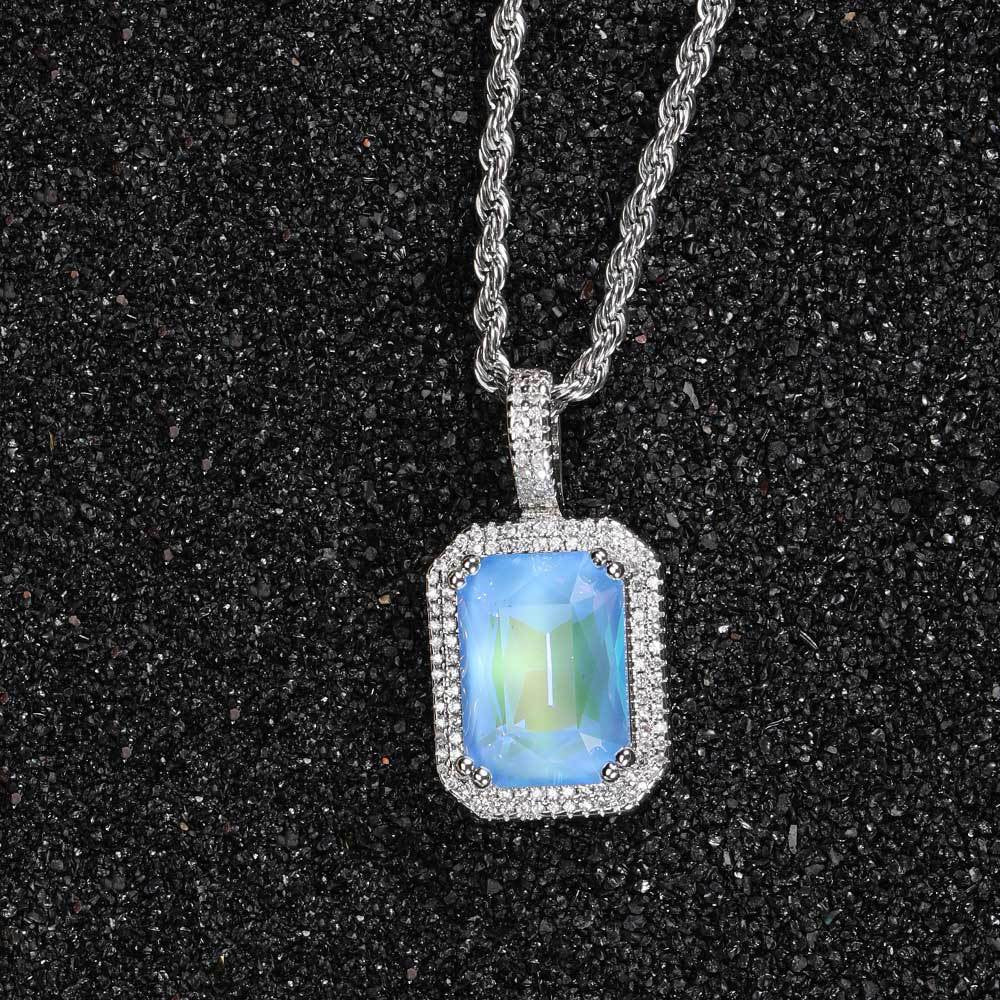 HIPUNK European and American Square Solid Zircon Colored Gemstone Pendant Cuban Micro inlaid Zircon Necklace Hip Hop Men s and Women s Trendy image 12