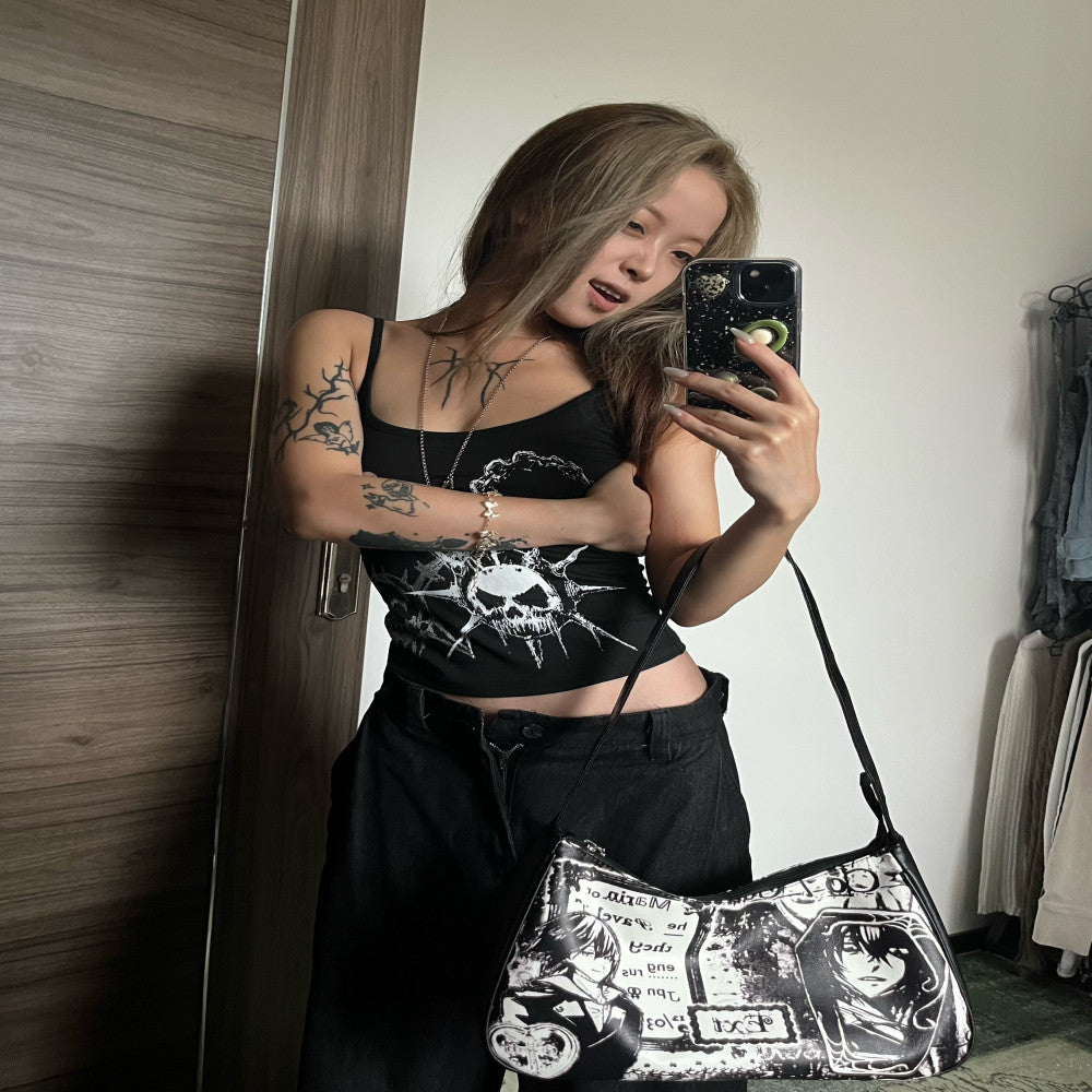 3SAN prologue original niche retro light sub leather anime portrait versatile street girl versatile armpit bag image 2