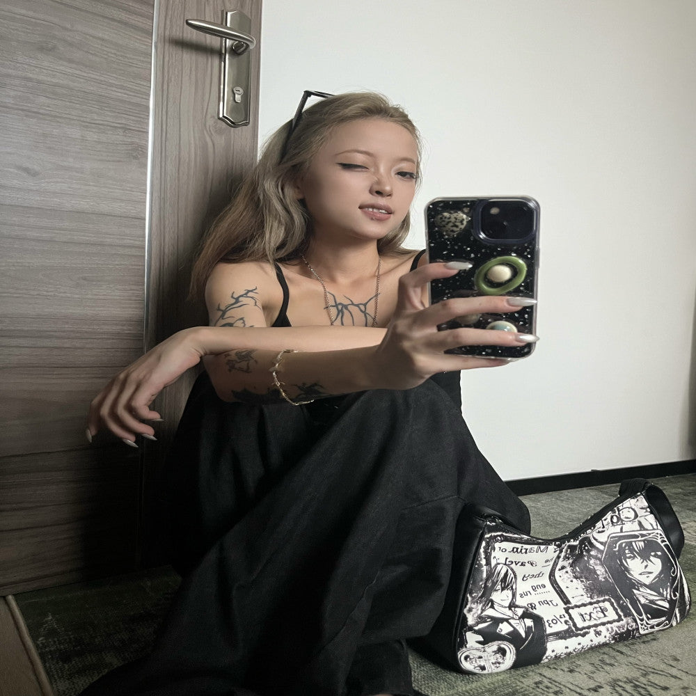3SAN prologue original niche retro light sub leather anime portrait versatile street girl versatile armpit bag image 3