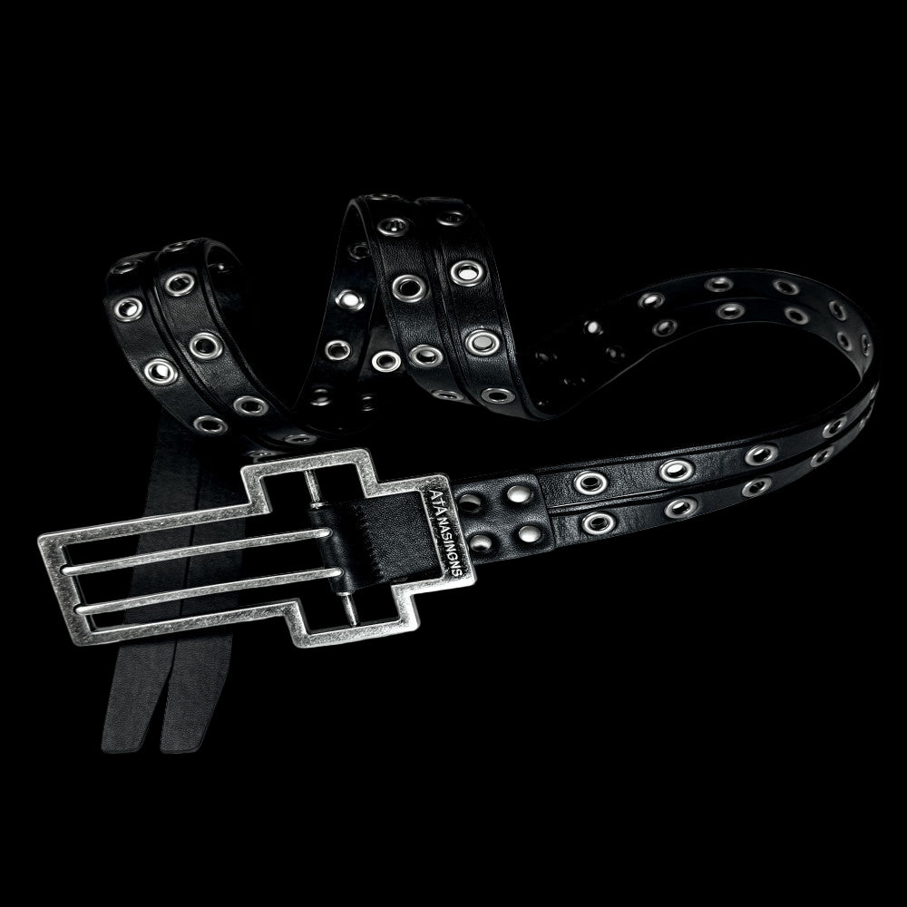 ATANNOTHINGNESS Retro vintage cross buckle double layered split waist belt top layer cowhide leather belt image 3