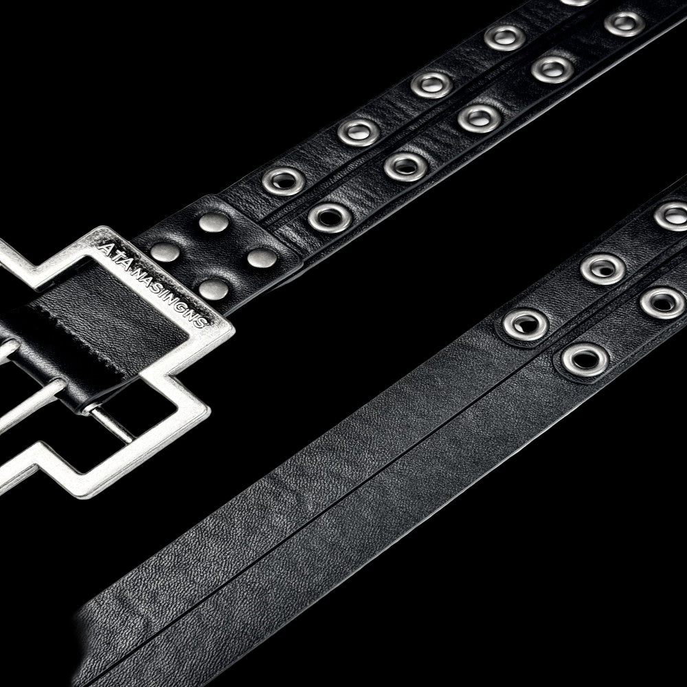 ATANNOTHINGNESS Retro vintage cross buckle double layered split waist belt top layer cowhide leather belt image 4
