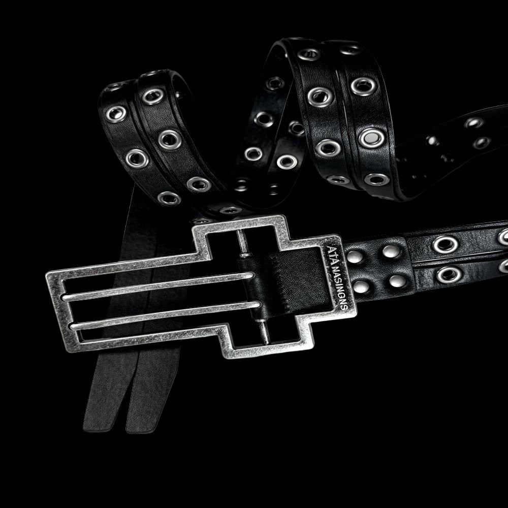 ATANNOTHINGNESS Retro vintage cross buckle double layered split waist belt top layer cowhide leather belt image 5