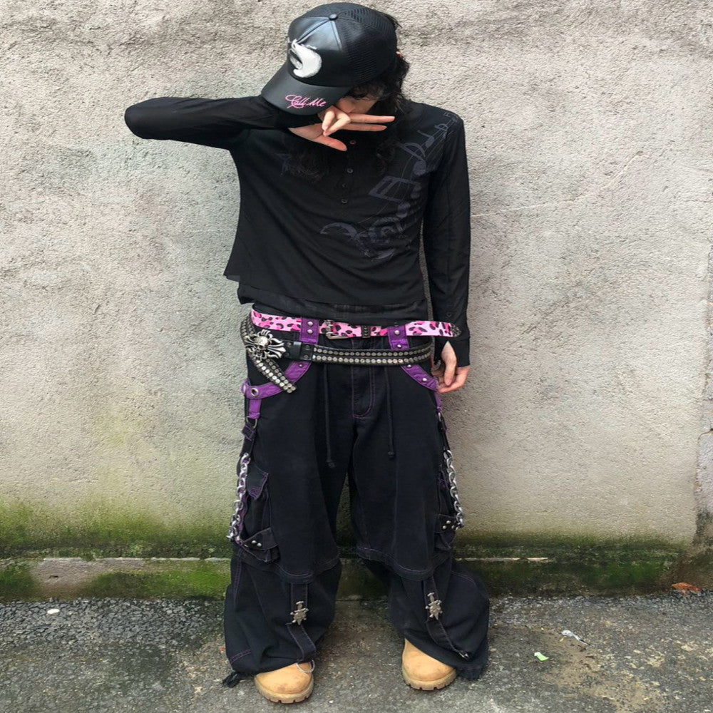 PunkFK camouflage rivet belt double breasted leopard zebra hair cow western punk rock hip hop image 2