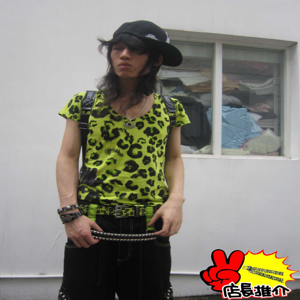 PunkFK camouflage rivet belt double breasted leopard zebra hair cow western punk rock hip hop image 3
