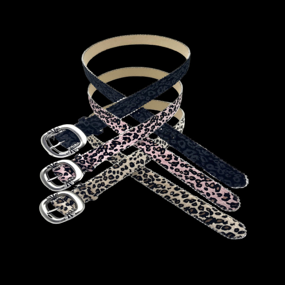 RubyDoll leopard print horsehair black powder series steel ball retro silver round buckle millennium y2k men s and women s accessories waist belt image 5