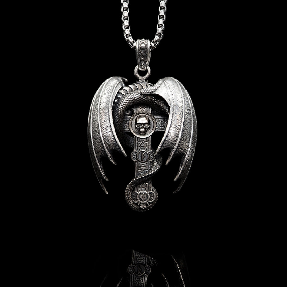 Nocturne Studio 95 Pure Silver Original Design Personalized Retro Gothic Emerald Dragon Cross Pendant Necklace image 2