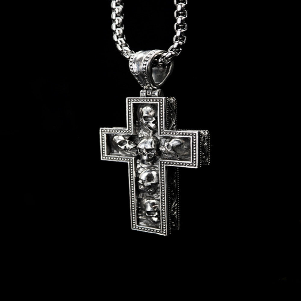 Nocturne Studio S925 pure silver original handmade niche dark gothic skull cross pendant necklace image 3