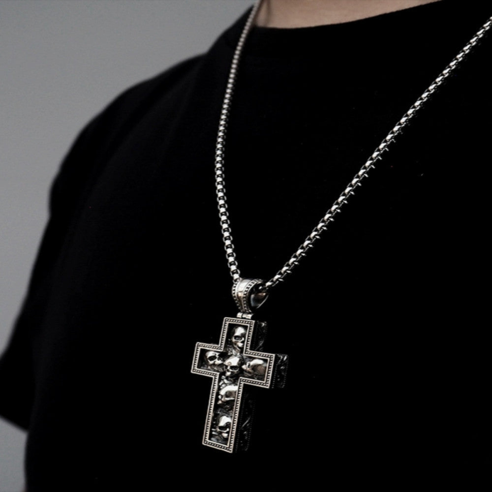 Nocturne Studio S925 pure silver original handmade niche dark gothic skull cross pendant necklace image 4