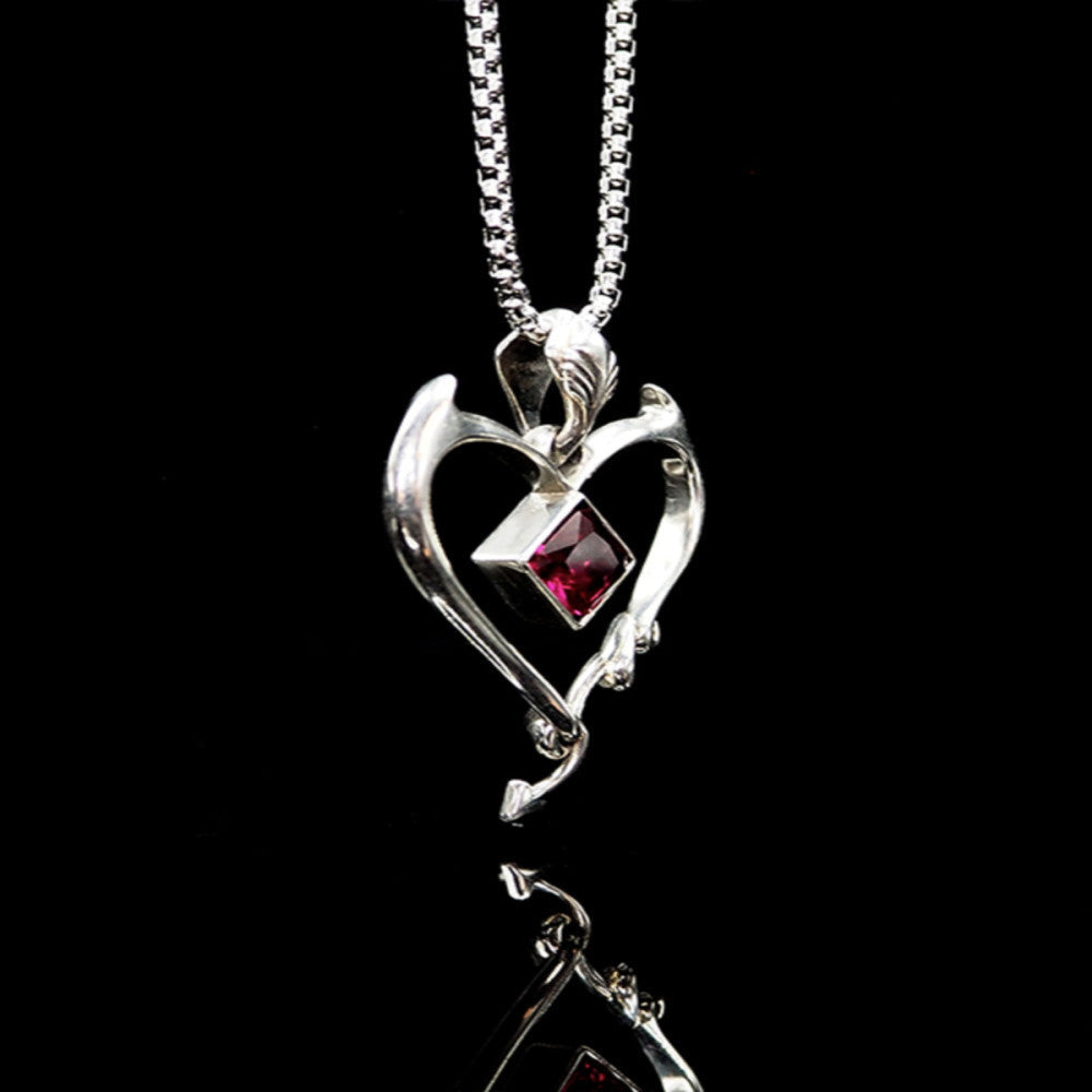 Nocturne Studio S925 sterling silver original niche versatile little devil love gemstone couple pendant necklace image 3