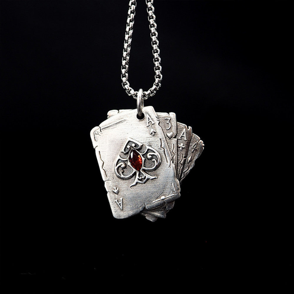 Nocturne Studio 925 sterling silver original handmade niche retro personality playing card diamond couple pendant image 0