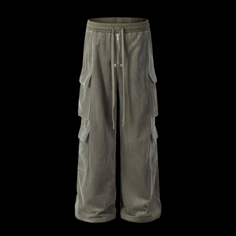 Retro Corduroy Multi Pocket Drawstring Pants